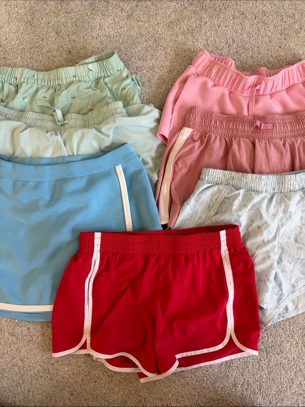 Mixed girls Athletic Shorts Bundle - Red, Light Blue, Pinkx2, Mint, White